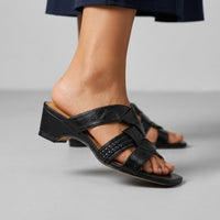 Mara Strappy Block Sandal in Charcoal