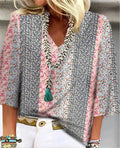 Mara Women's Printed V-Neck 3/4 Sleeve Blouse Relaxed Fit