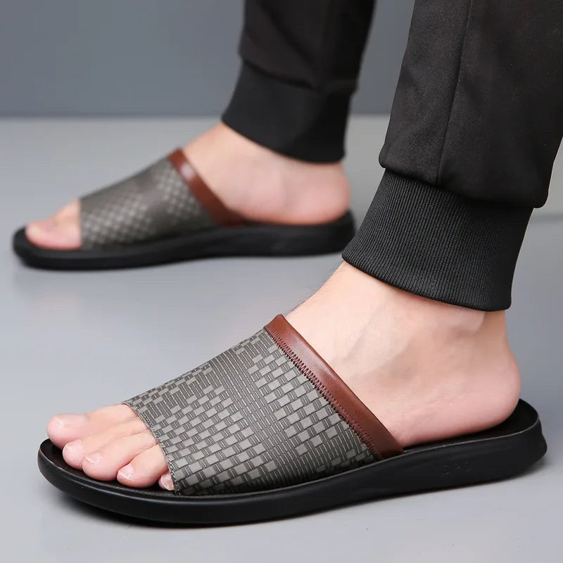 Marbella Leather Sandal in Charcoal