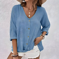Marcia Women's Relaxed Button-Up Blouse in Blue
