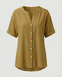 Maren Linen Blouse with V-Neck in Ochre
