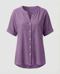 Maren Linen Blouse with V-Neck in Purple
