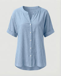 Maren Linen Blouse with V-Neck in Sky Blue