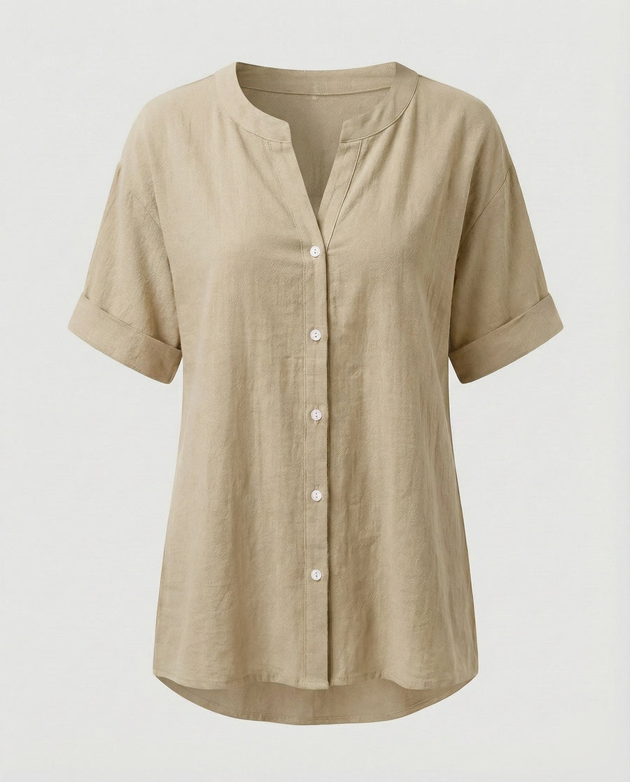 Maren Linen Blouse with V-Neck in White