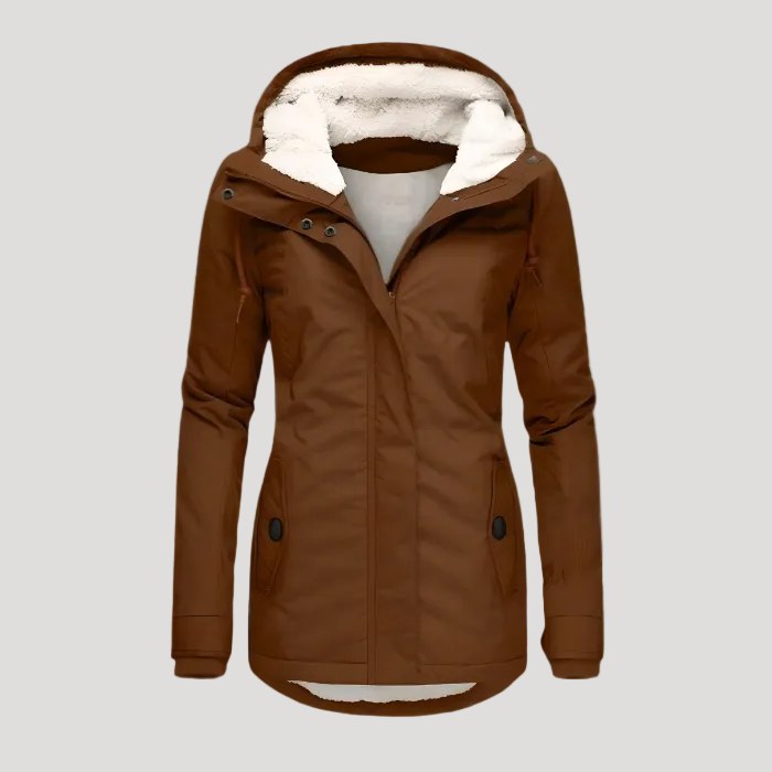 Maren Warm Jacket with Hood in Khaki