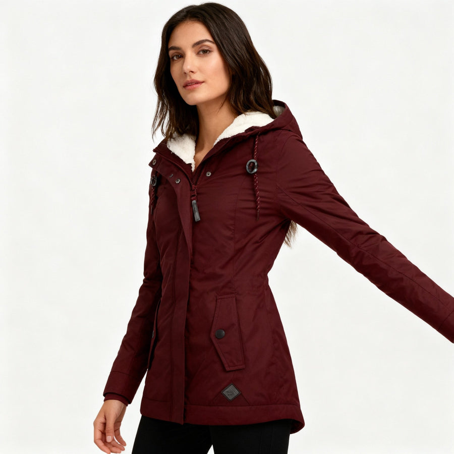 Maren Warm Jacket with Hood in Red