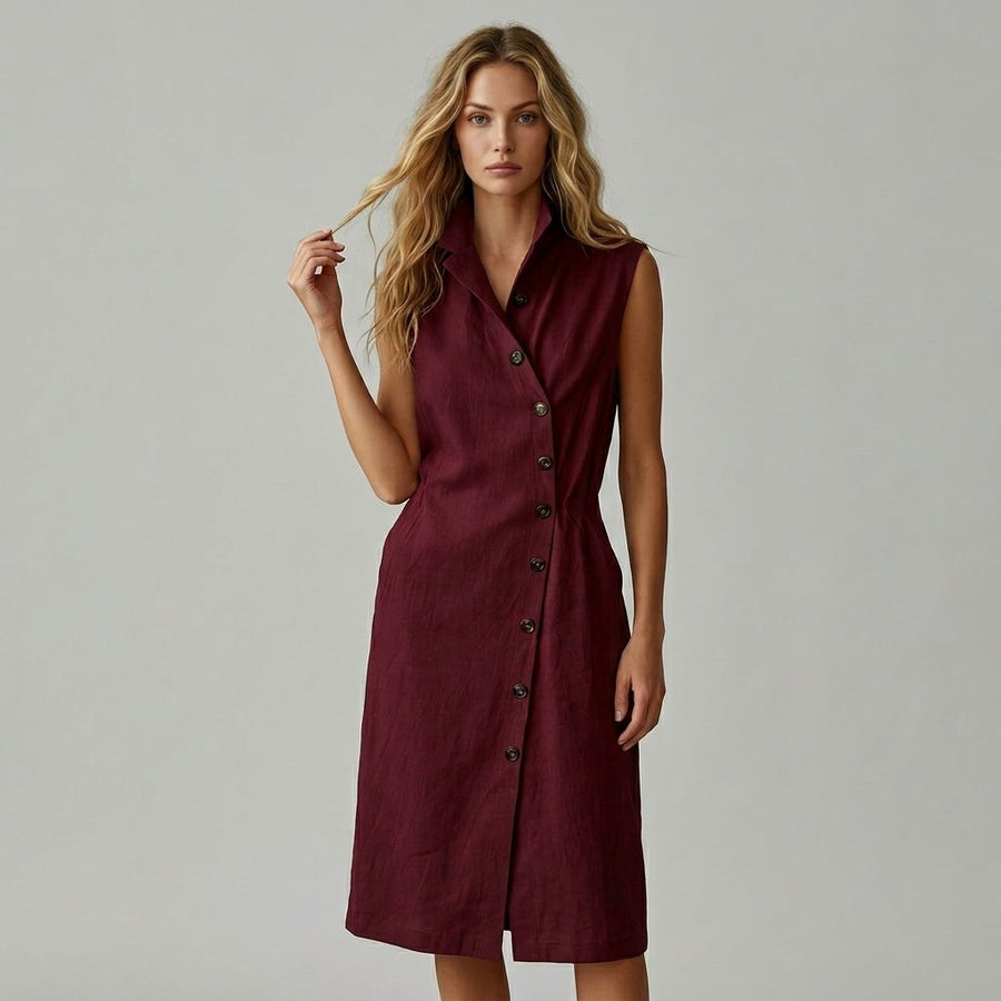 Margot Asymmetric Button Maxi Dress in Bordeaux