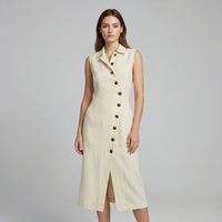 Margot Asymmetric Button Maxi Dress in Chalk
