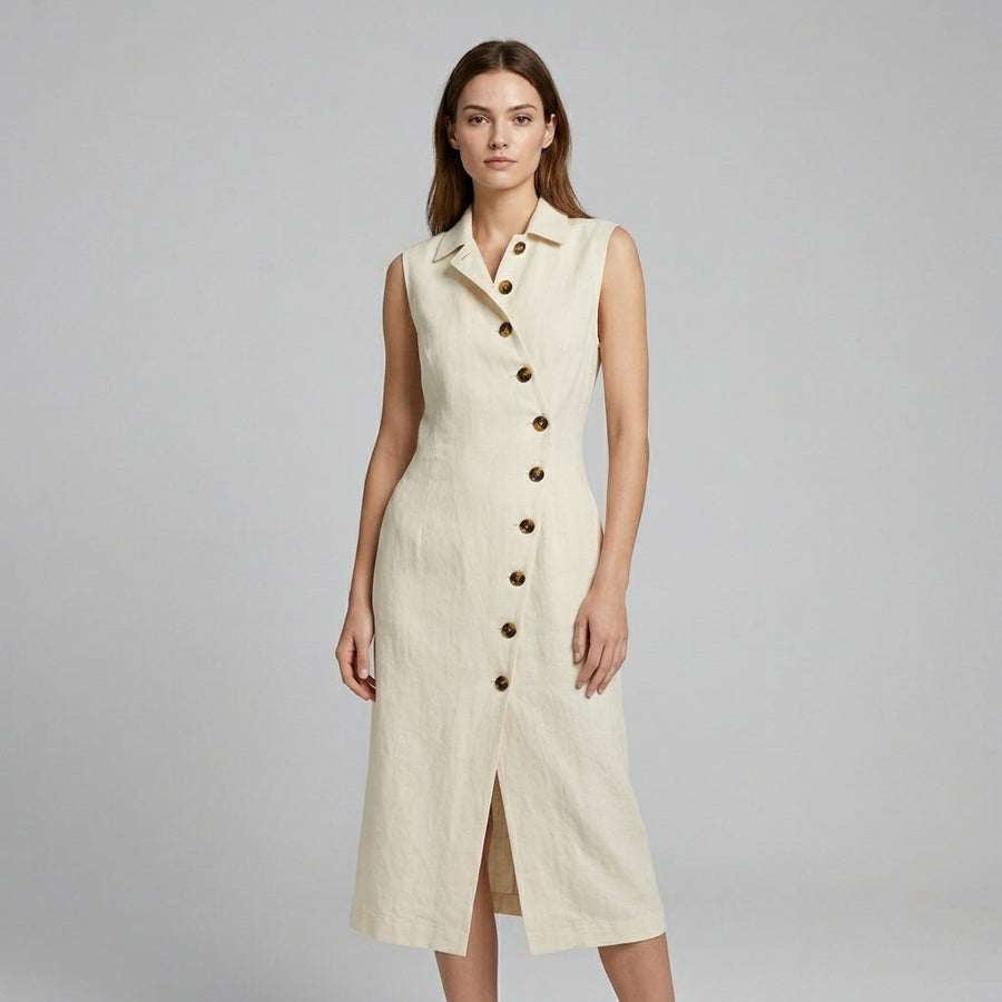Margot Asymmetric Button Maxi Dress in Chalk