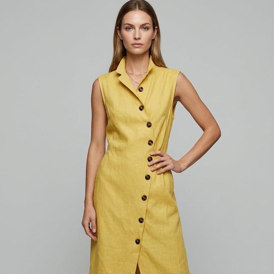 Margot Asymmetric Button Maxi Dress in Honey