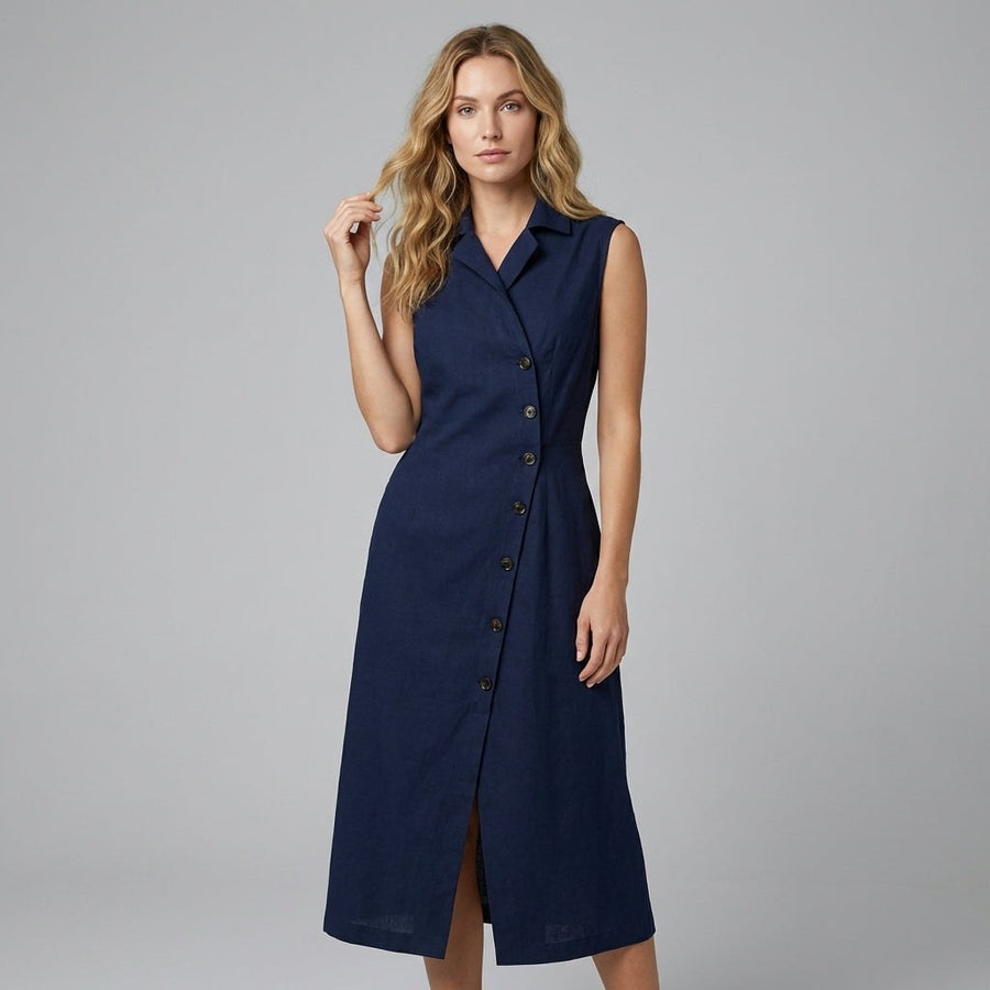 Margot Asymmetric Button Maxi Dress in Navy