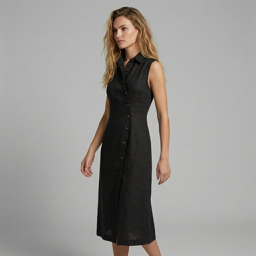 Margot Asymmetric Button Maxi Dress in Noir
