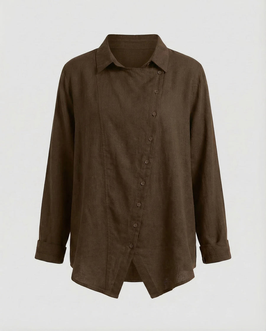 Margot Blouse with Button Front in Brown