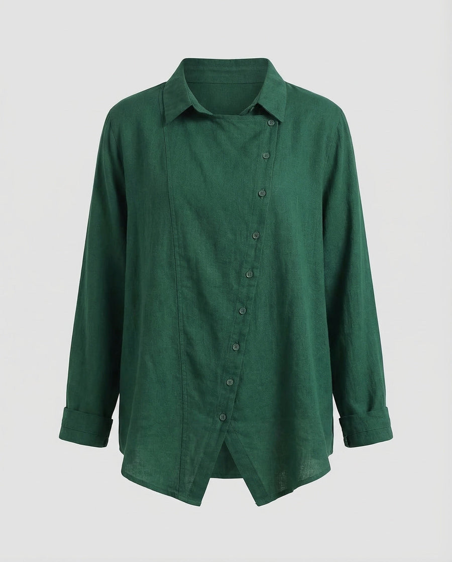 Margot Blouse with Button Front in Green