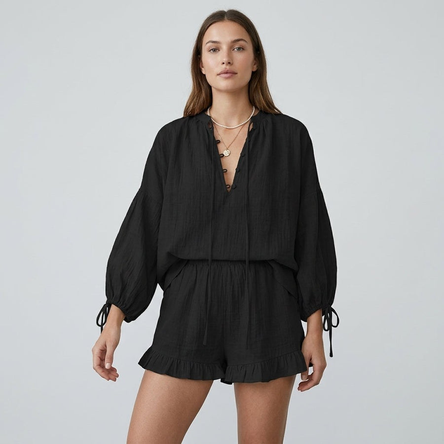 Margot Ruffle Two-Piece Set in Onyx