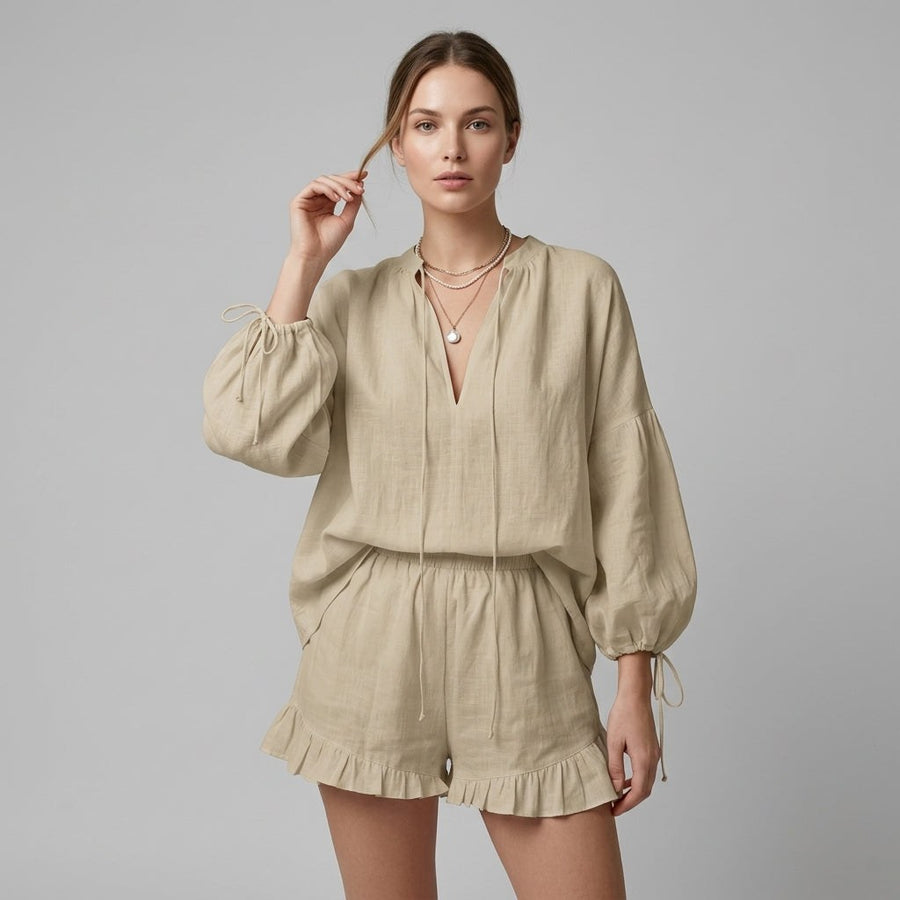 Margot Ruffle Two-Piece Set in Sand