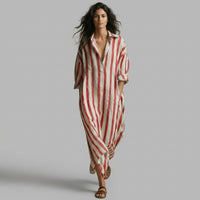 Margot Striped Shirt Maxi Dress in Cabernet