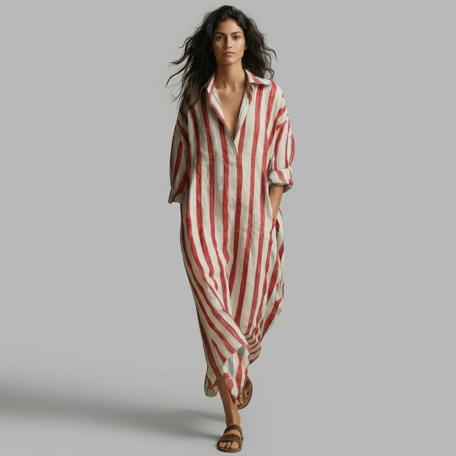 Margot Striped Shirt Maxi Dress in Cabernet