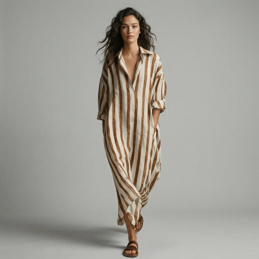 Margot Striped Shirt Maxi Dress in Caramel