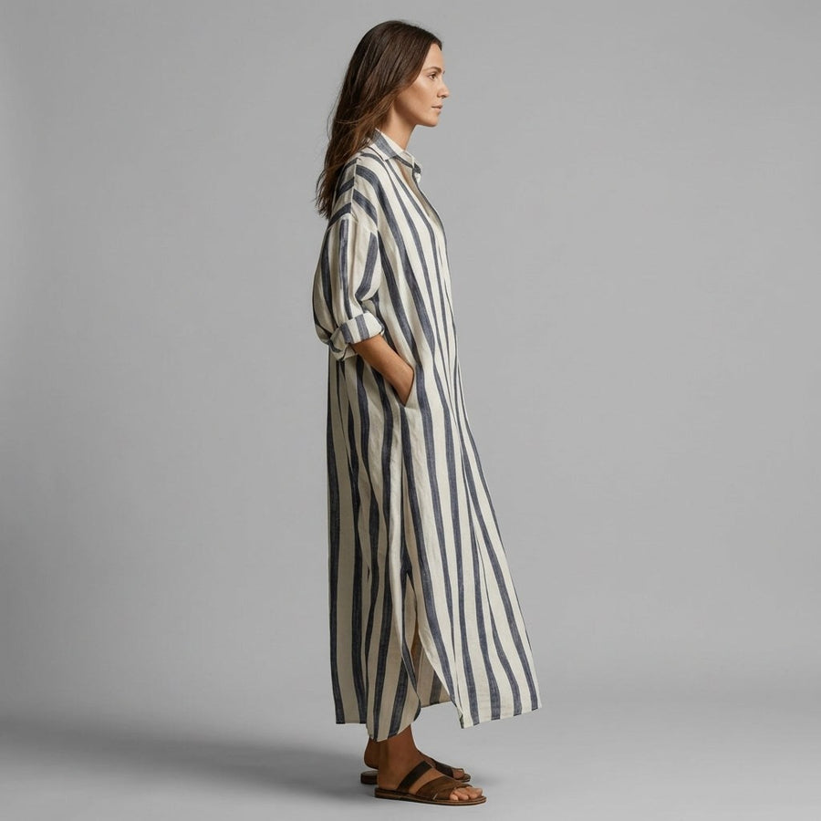 Margot Striped Shirt Maxi Dress in Charcoal