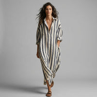 Margot Striped Shirt Maxi Dress in Charcoal