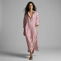Margot Striped Shirt Maxi Dress in Rose