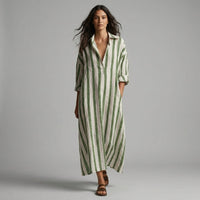 Margot Striped Shirt Maxi Dress in Sage