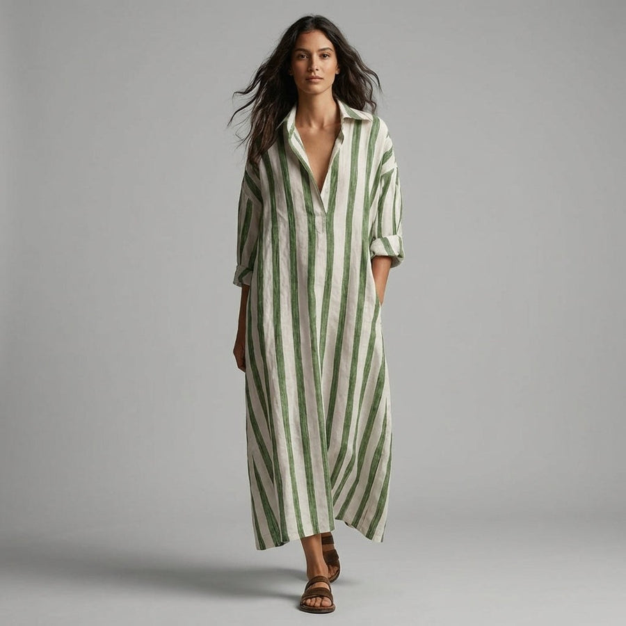 Margot Striped Shirt Maxi Dress in Sage