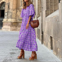 Margot Women's V-Neck Puff Sleeve Boho Floral Maxi Dress