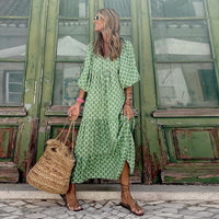 Margot Women's V-Neck Puff Sleeve Boho Floral Maxi Dress