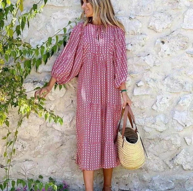 Margot Women's V-Neck Puff Sleeve Boho Floral Maxi Dress