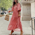 Margot Women's V-Neck Puff Sleeve Boho Floral Maxi Dress