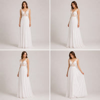 Mariana Lace Dress with V-Neck and Side Split in White