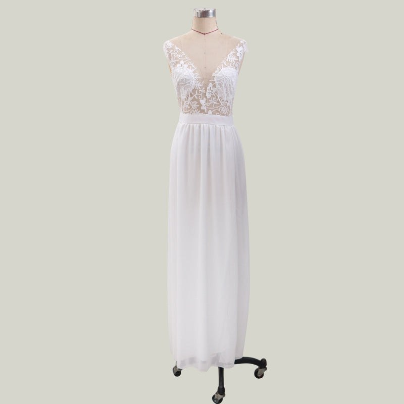 Mariana Lace Dress with V-Neck and Side Split in White