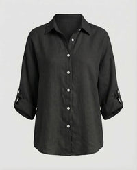 Mariana Lightweight Linen Blouse with V-Neck in Black