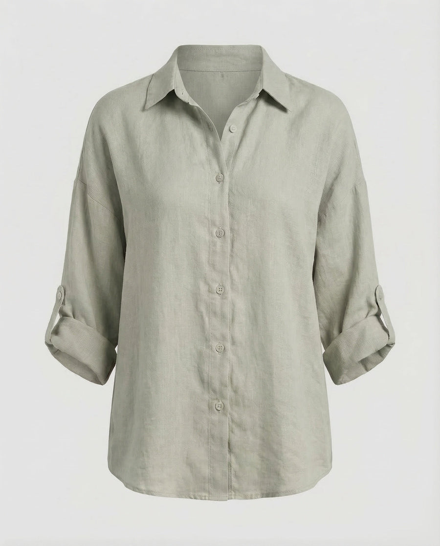 Mariana Lightweight Linen Blouse with V-Neck in Grey