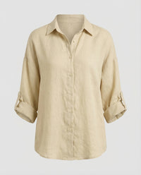 Mariana Lightweight Linen Blouse with V-Neck in Khaki