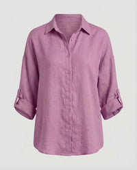 Mariana Lightweight Linen Blouse with V-Neck in Pink