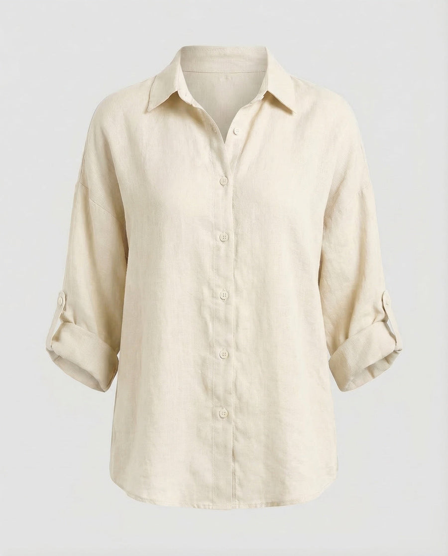Mariana Lightweight Linen Blouse with V-Neck in White