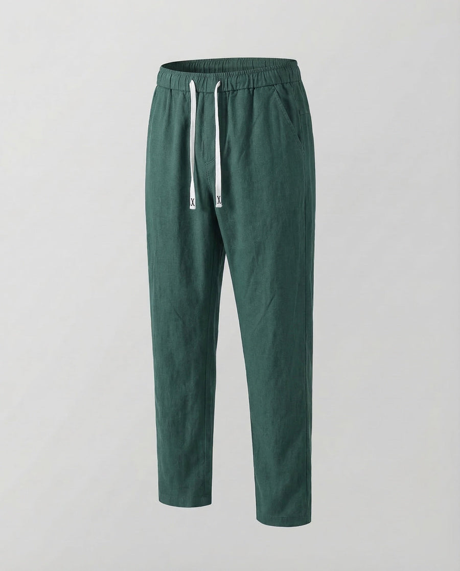 Mariana Linen Joggers in Dark Green