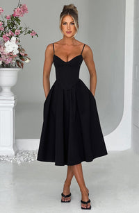 Zora Midi Dress – Black