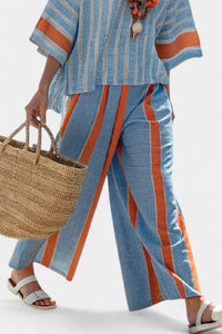 Marina Women's Striped Top Wide Leg Pants Two-Piece Set