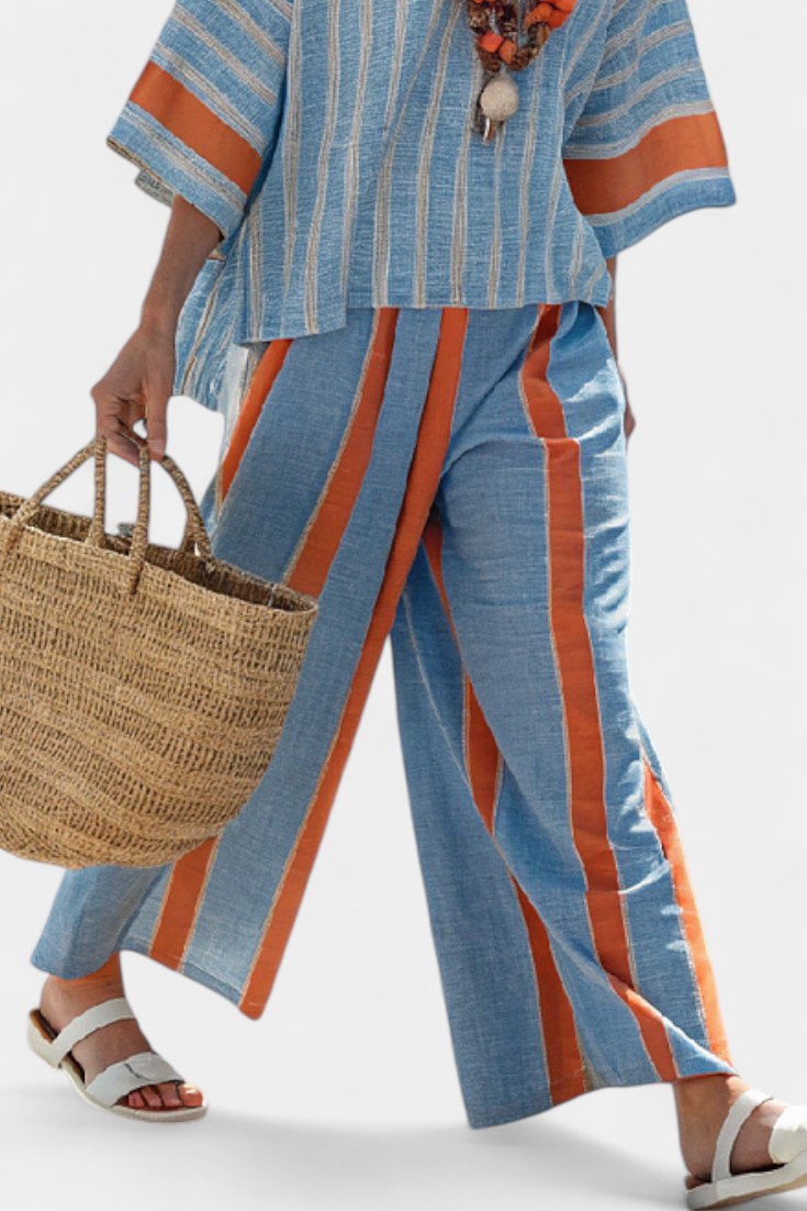 Marina Women's Striped Top Wide Leg Pants Two-Piece Set