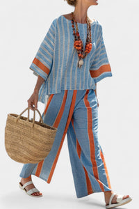 Marina Women's Striped Top Wide Leg Pants Two-Piece Set