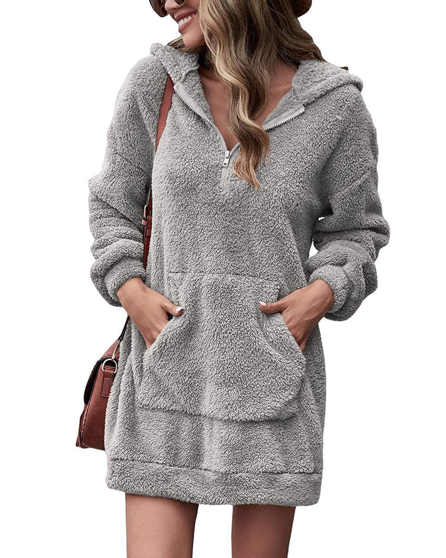 Marisol Dress with Zip Front and Pockets in Grey