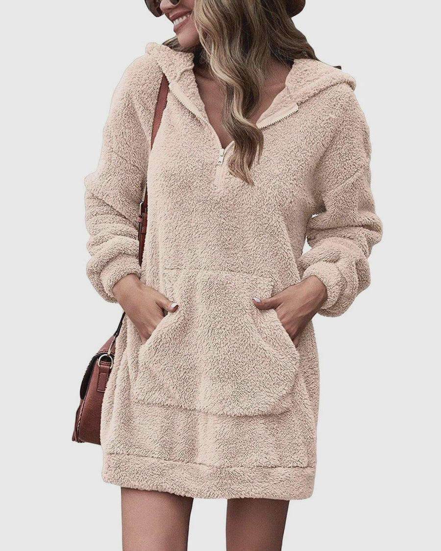 Marisol Dress with Zip Front and Pockets in Khaki