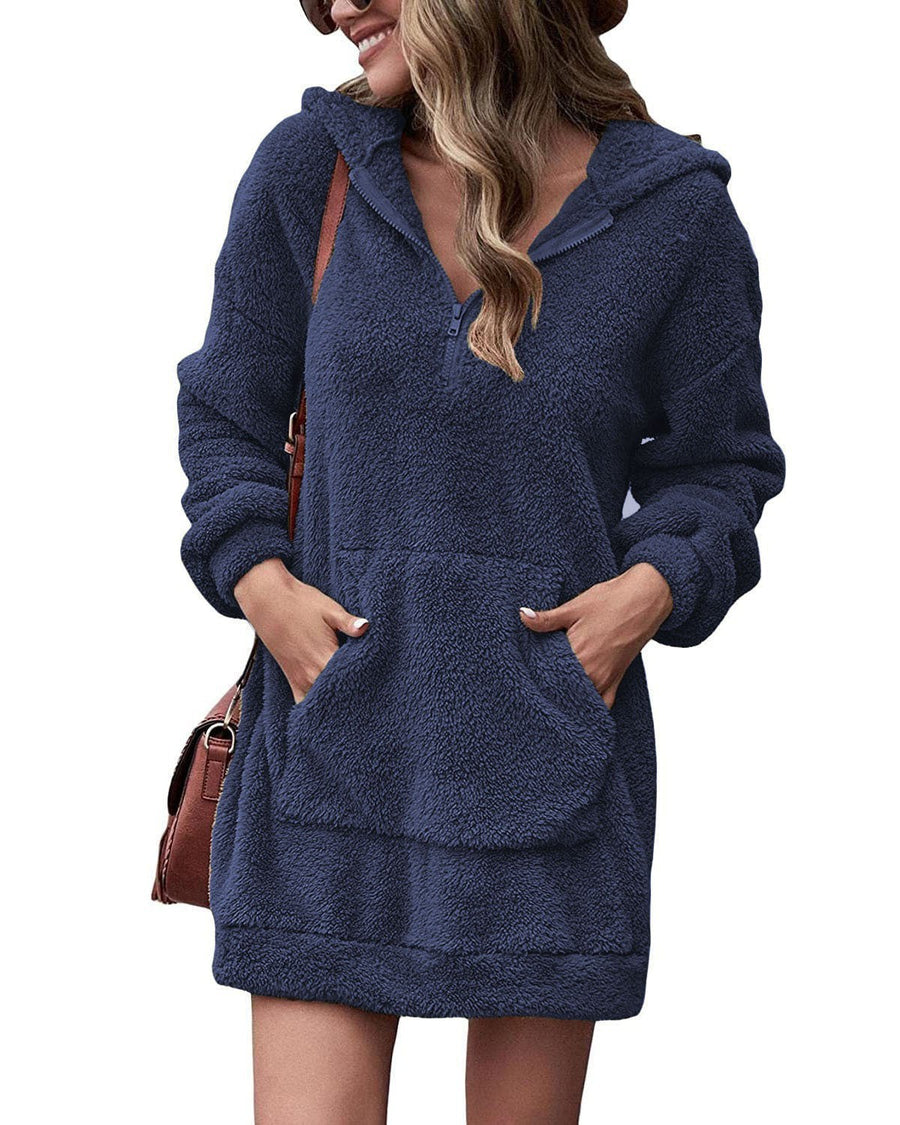 Marisol Dress with Zip Front and Pockets in Navy