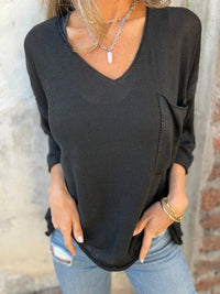 Marisol Sweater with V-Neck in Black