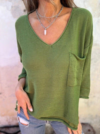 Marisol Sweater with V-Neck in Green