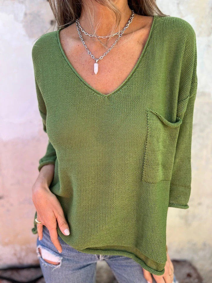 Marisol Sweater with V-Neck in Green